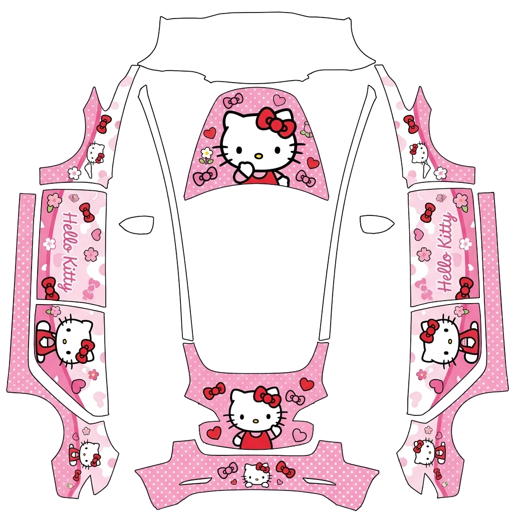 Hello Kitty Tesla Model 3 wrap PNG - flat 1024x1024 wrap PNG template for Tesla Model 3 Paint Shop