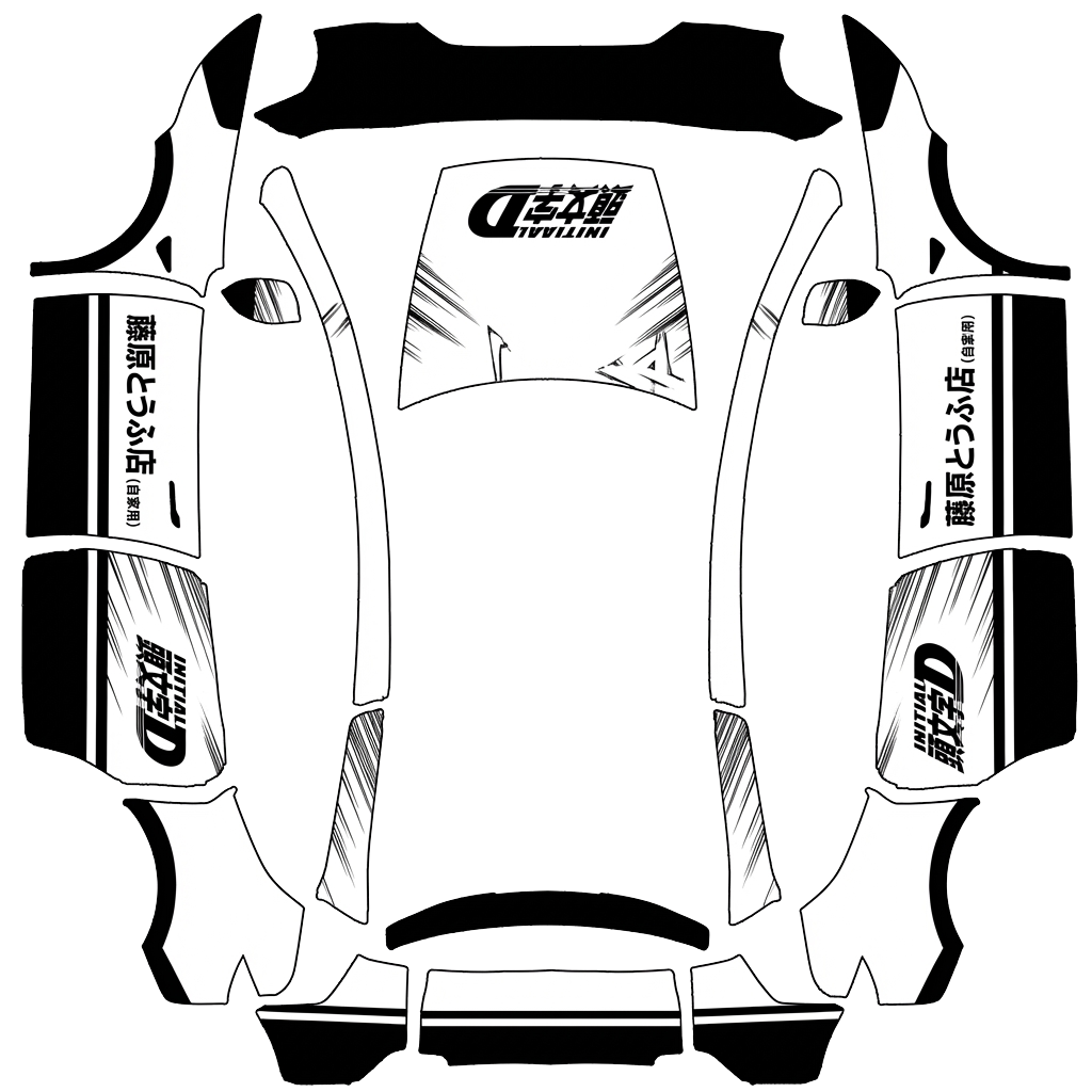 Tesla Model Y L with a Initial D Tofu White and Black wrap, 3D preview