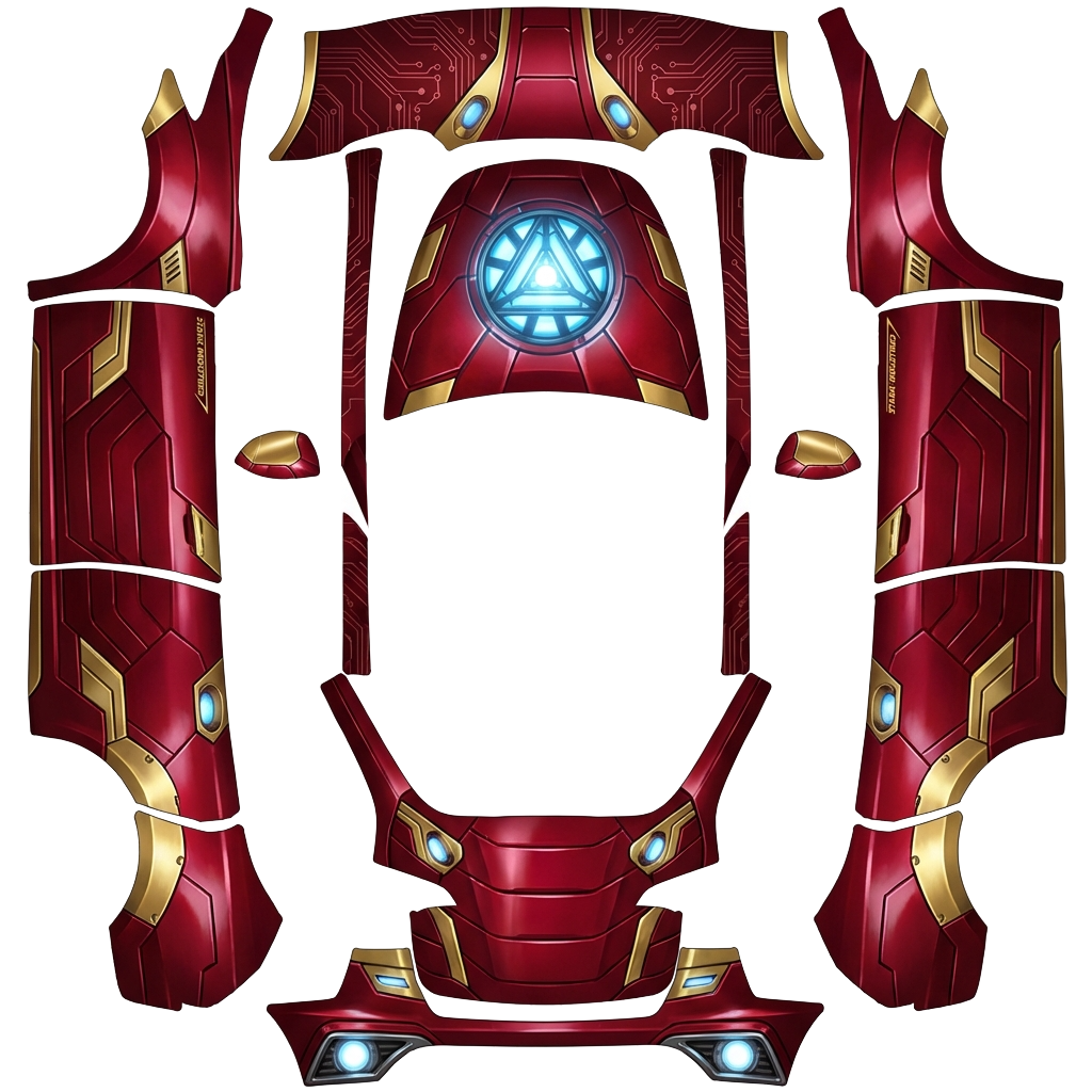 Tesla Model Y with a Iron Man Red and Gold wrap, 3D preview