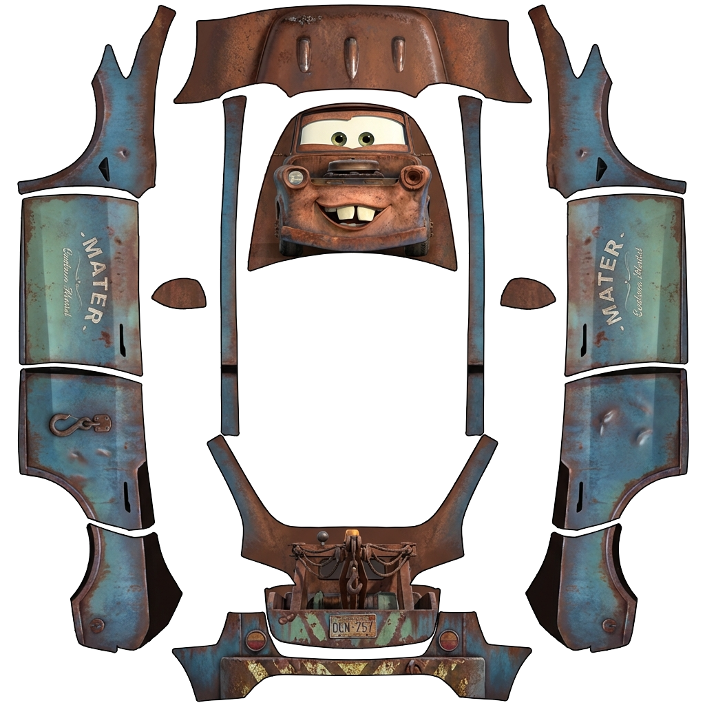 Tesla Model Y with a Mater Rusty Tow Truck wrap, 3D preview