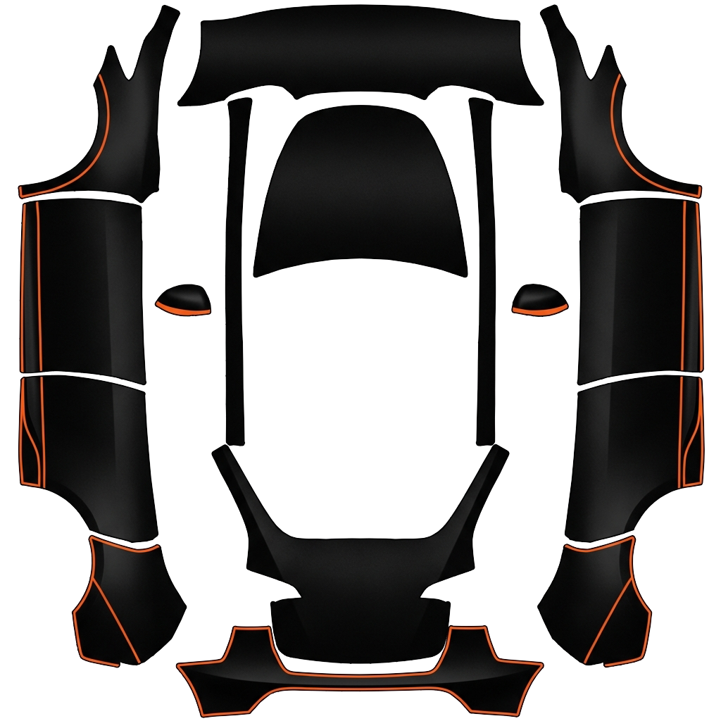 Tesla Model Y with a Matte orange and black wrap, 3D preview