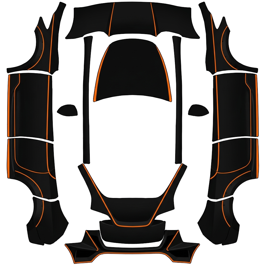 Tesla Model Y with a Matte orange and black wrap, 3D preview