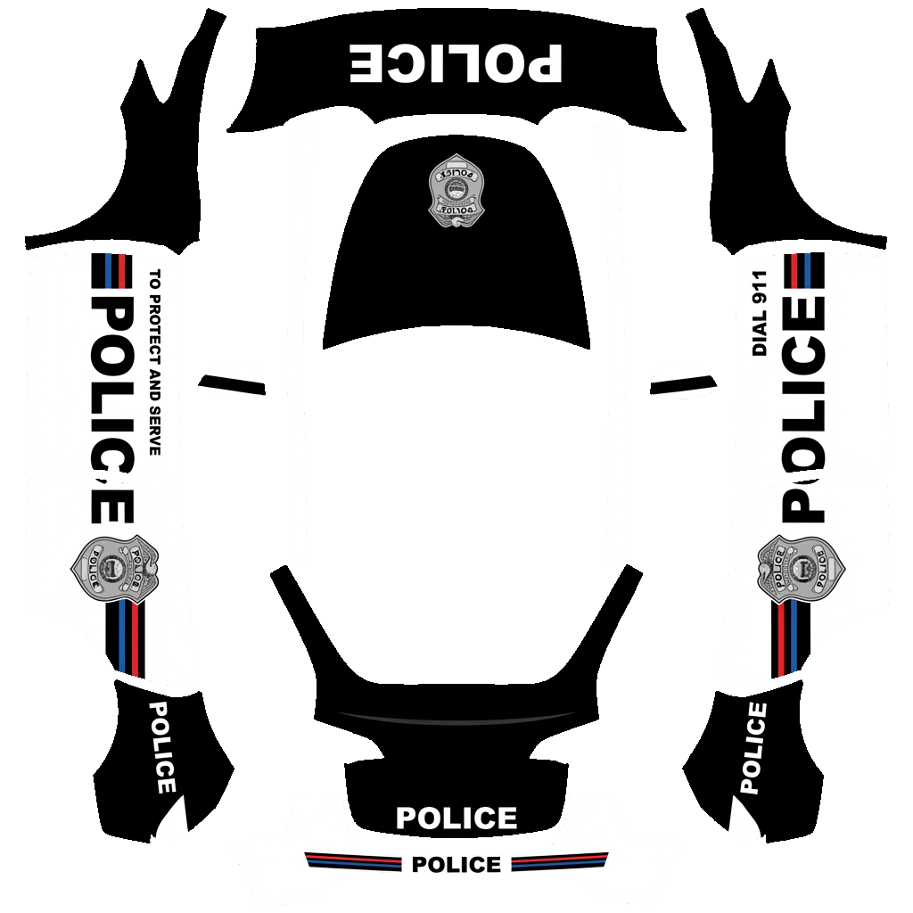 Tesla Model Y with a Police Stripes black and white wrap, 3D preview