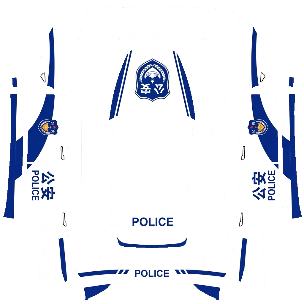 Police Tesla Model 3 (2024+) Standard & Premium wrap PNG - flat 1024x1024 wrap PNG template for Tesla Model 3 (2024+) Standard & Premium Paint Shop
