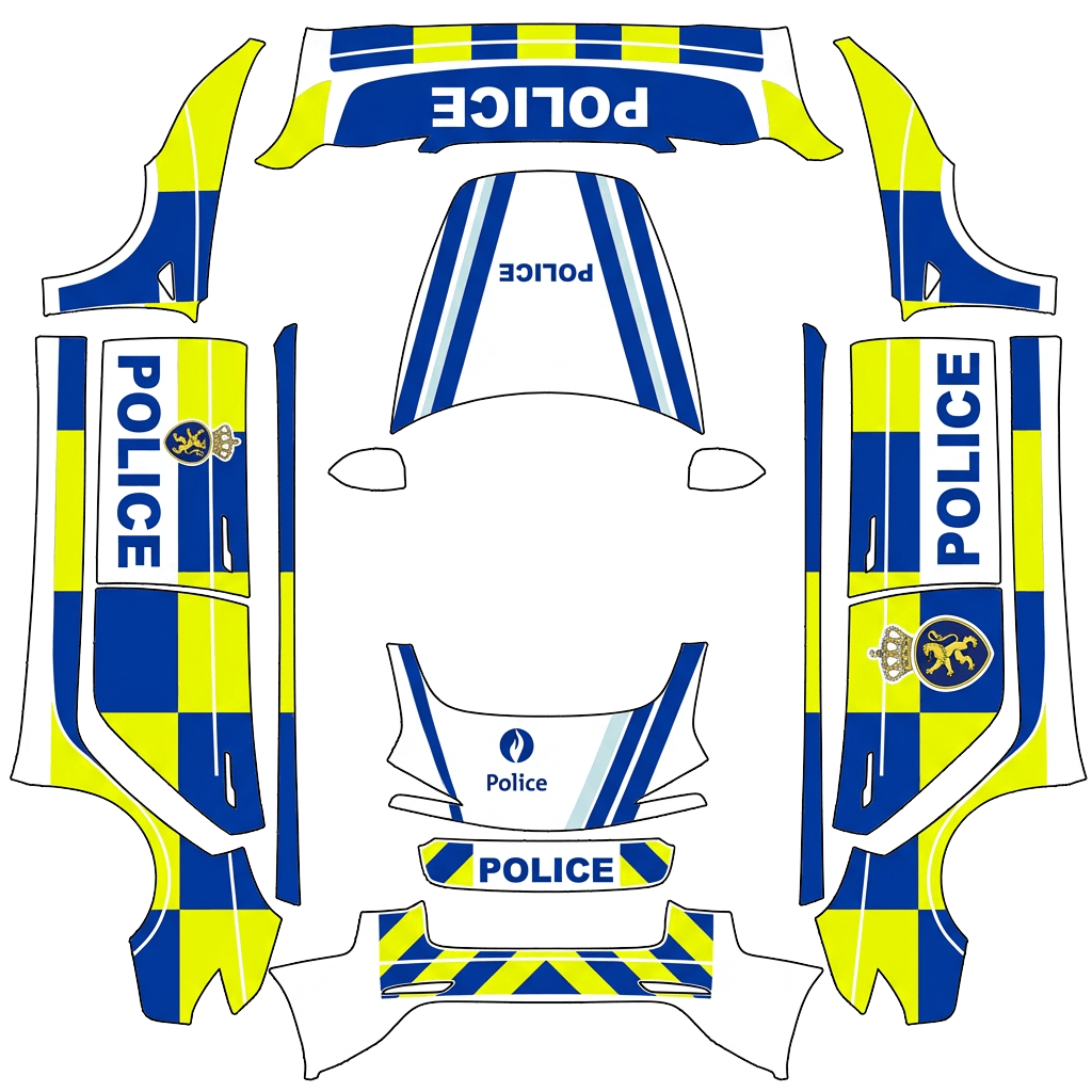 Police Tesla Model 3 (2024+) Standard & Premium wrap PNG - flat 1024x1024 wrap PNG template for Tesla Model 3 (2024+) Standard & Premium Paint Shop