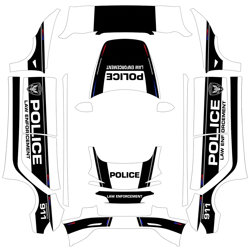 Police Tesla Model 3 (2024+) Standard & Premium wrap PNG - flat 1024x1024 wrap PNG template for Tesla Model 3 (2024+) Standard & Premium Paint Shop