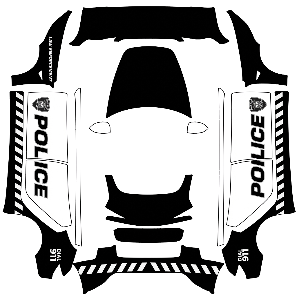 Police Tesla Model 3 (2024+) Standard & Premium wrap PNG - flat 1024x1024 wrap PNG template for Tesla Model 3 (2024+) Standard & Premium Paint Shop