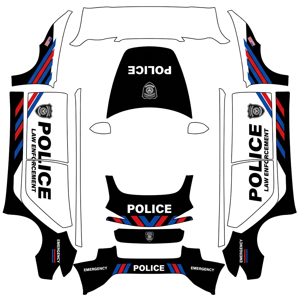 Police Tesla Model 3 (2024+) Standard & Premium wrap PNG - flat 1024x1024 wrap PNG template for Tesla Model 3 (2024+) Standard & Premium Paint Shop