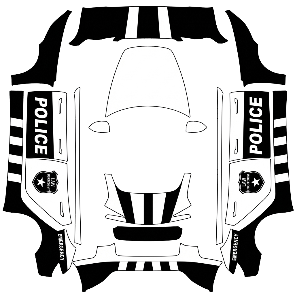 Police Tesla Model 3 (2024+) Standard & Premium wrap PNG - flat 1024x1024 wrap PNG template for Tesla Model 3 (2024+) Standard & Premium Paint Shop