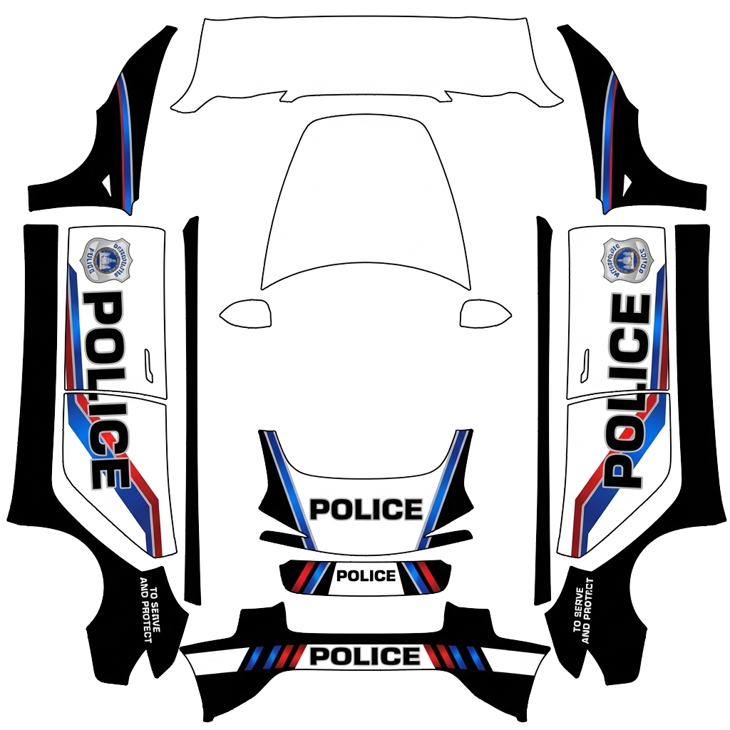 Police Tesla Model 3 (2024+) Standard & Premium wrap PNG - flat 1024x1024 wrap PNG template for Tesla Model 3 (2024+) Standard & Premium Paint Shop