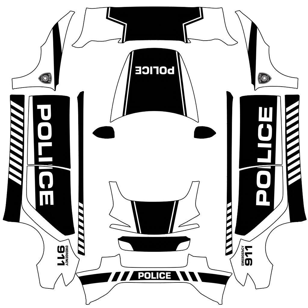 Police Tesla Model 3 (2024+) Standard & Premium wrap PNG - flat 1024x1024 wrap PNG template for Tesla Model 3 (2024+) Standard & Premium Paint Shop