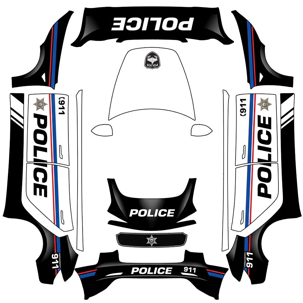 Police Tesla Model 3 (2024+) Standard & Premium wrap PNG - flat 1024x1024 wrap PNG template for Tesla Model 3 (2024+) Standard & Premium Paint Shop