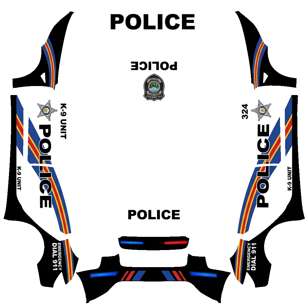 Police Tesla Model 3 (2024+) Standard & Premium wrap PNG - flat 1024x1024 wrap PNG template for Tesla Model 3 (2024+) Standard & Premium Paint Shop
