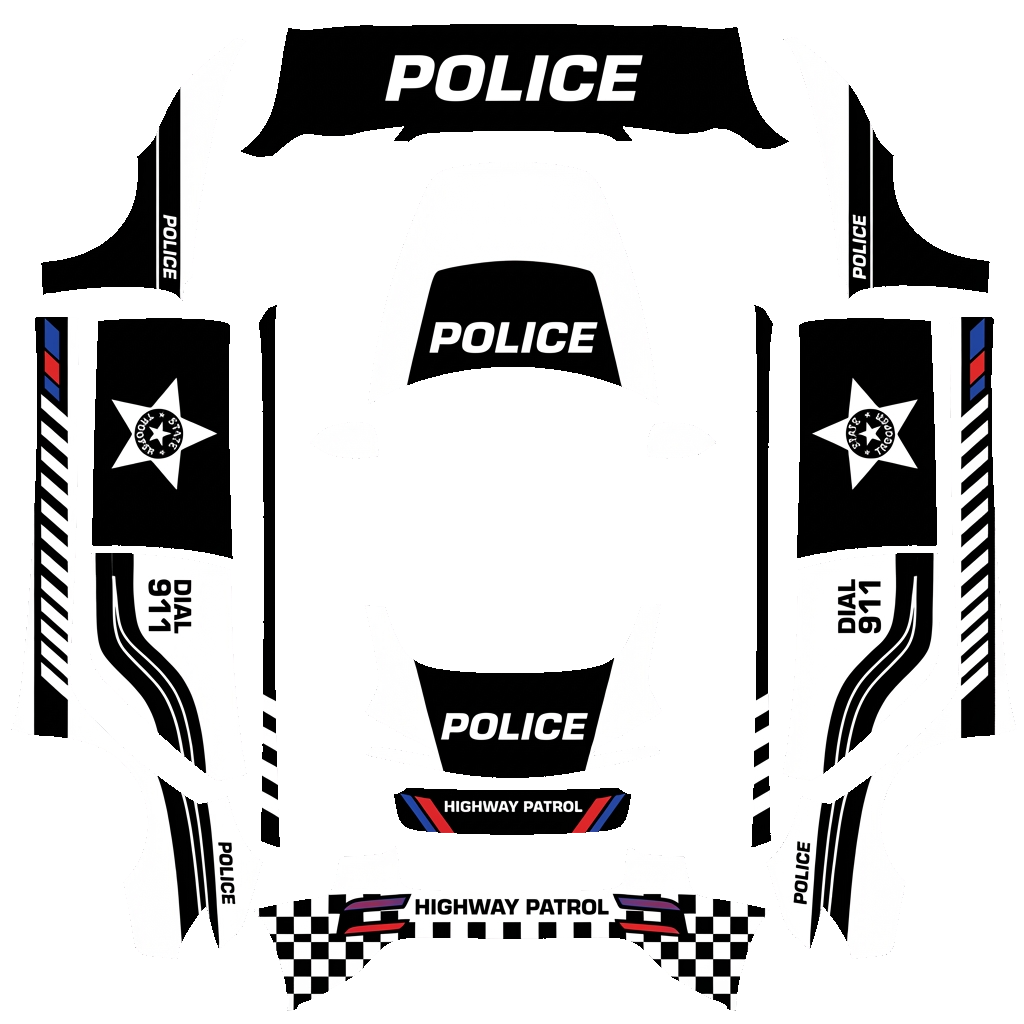 Police Tesla Model 3 (2024+) Standard & Premium wrap PNG - flat 1024x1024 wrap PNG template for Tesla Model 3 (2024+) Standard & Premium Paint Shop
