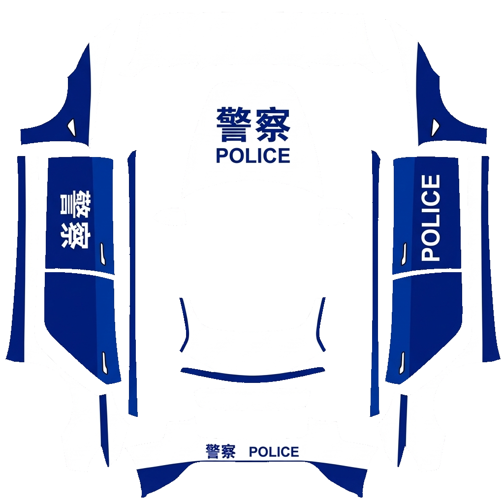 Police Tesla Model 3 (2024+) Standard & Premium wrap PNG - flat 1024x1024 wrap PNG template for Tesla Model 3 (2024+) Standard & Premium Paint Shop
