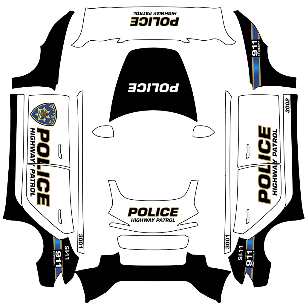 Police Tesla Model 3 (2024+) Standard & Premium wrap PNG - flat 1024x1024 wrap PNG template for Tesla Model 3 (2024+) Standard & Premium Paint Shop