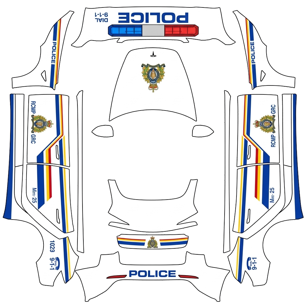 Tesla Model 3 (2024+) with a Police wrap, 3D Paint Shop preview