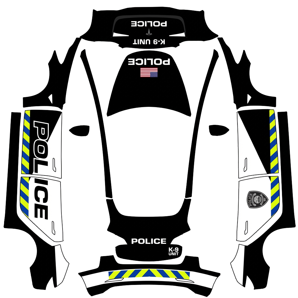 Police Tesla Model 3 wrap PNG - flat 1024x1024 wrap PNG template for Tesla Model 3 Paint Shop