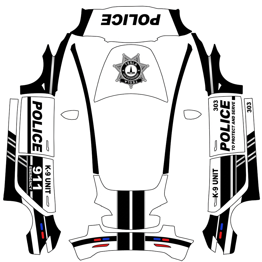 Police Tesla Model 3 wrap PNG - flat 1024x1024 wrap PNG template for Tesla Model 3 Paint Shop