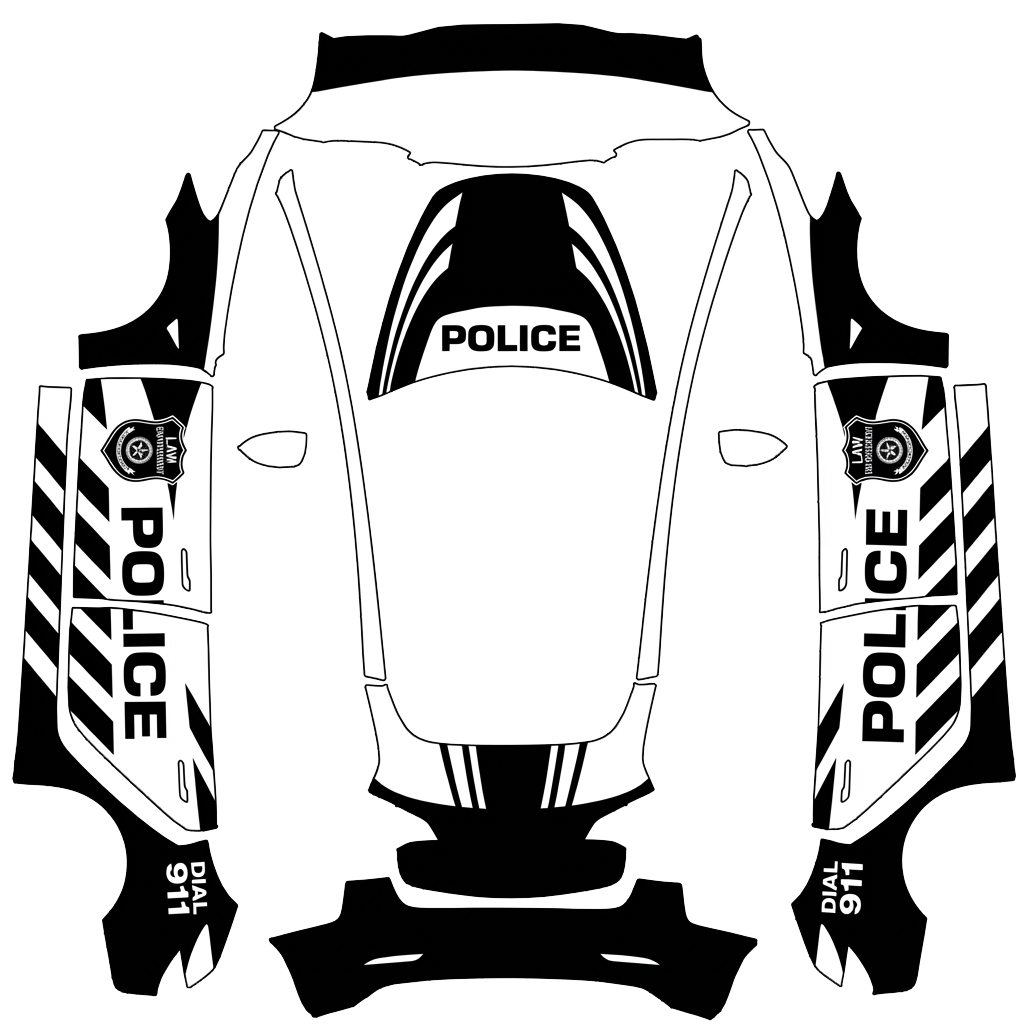 Police Tesla Model 3 wrap PNG - flat 1024x1024 wrap PNG template for Tesla Model 3 Paint Shop