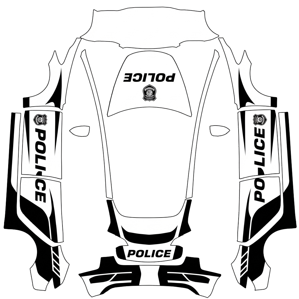 Police Tesla Model 3 wrap PNG - flat 1024x1024 wrap PNG template for Tesla Model 3 Paint Shop