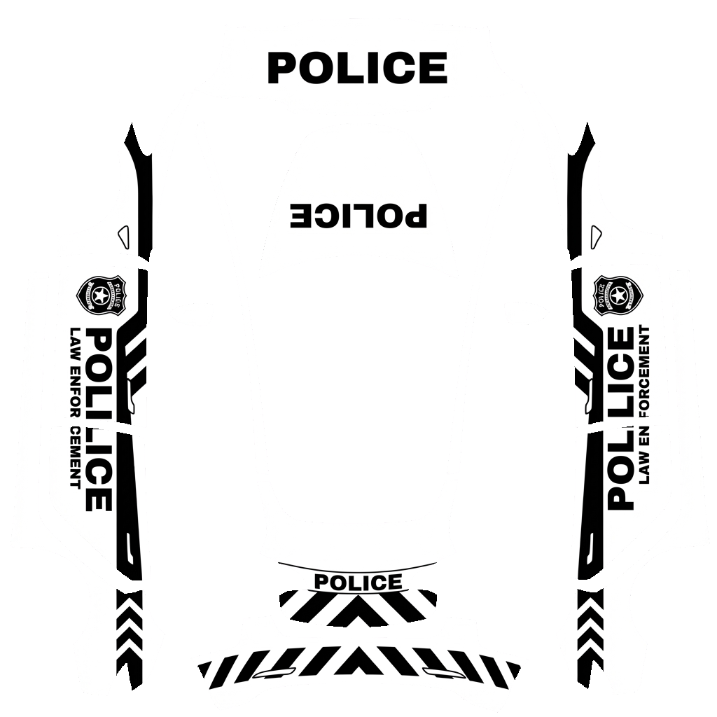 Tesla Model 3 with a Police wrap, 3D Paint Shop preview