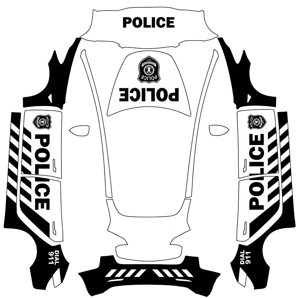 Police Tesla Model 3 wrap PNG - flat 1024x1024 wrap PNG template for Tesla Model 3 Paint Shop