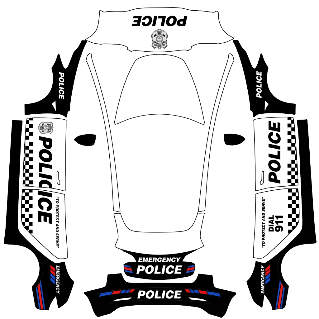 Police Tesla Model 3 wrap PNG - flat 1024x1024 wrap PNG template for Tesla Model 3 Paint Shop