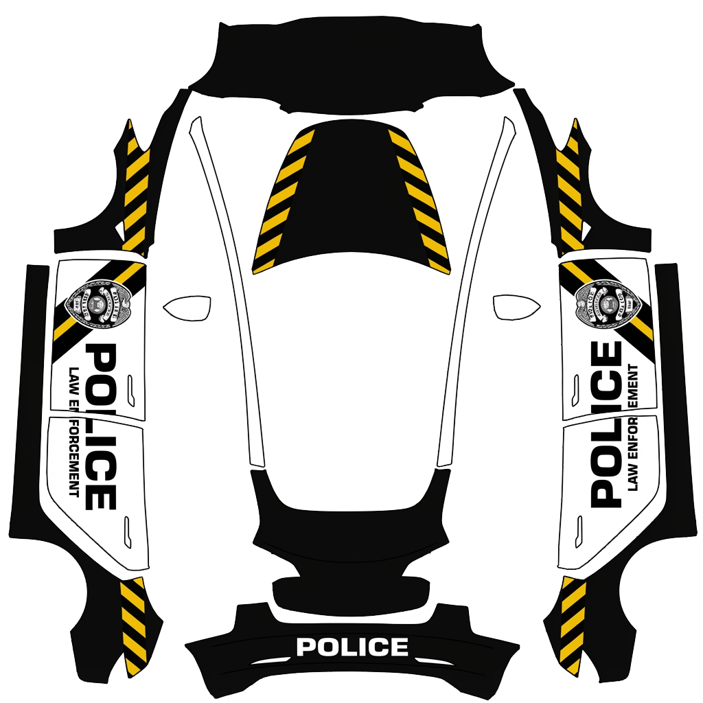 Tesla Model 3 with a Police wrap, 3D Paint Shop preview