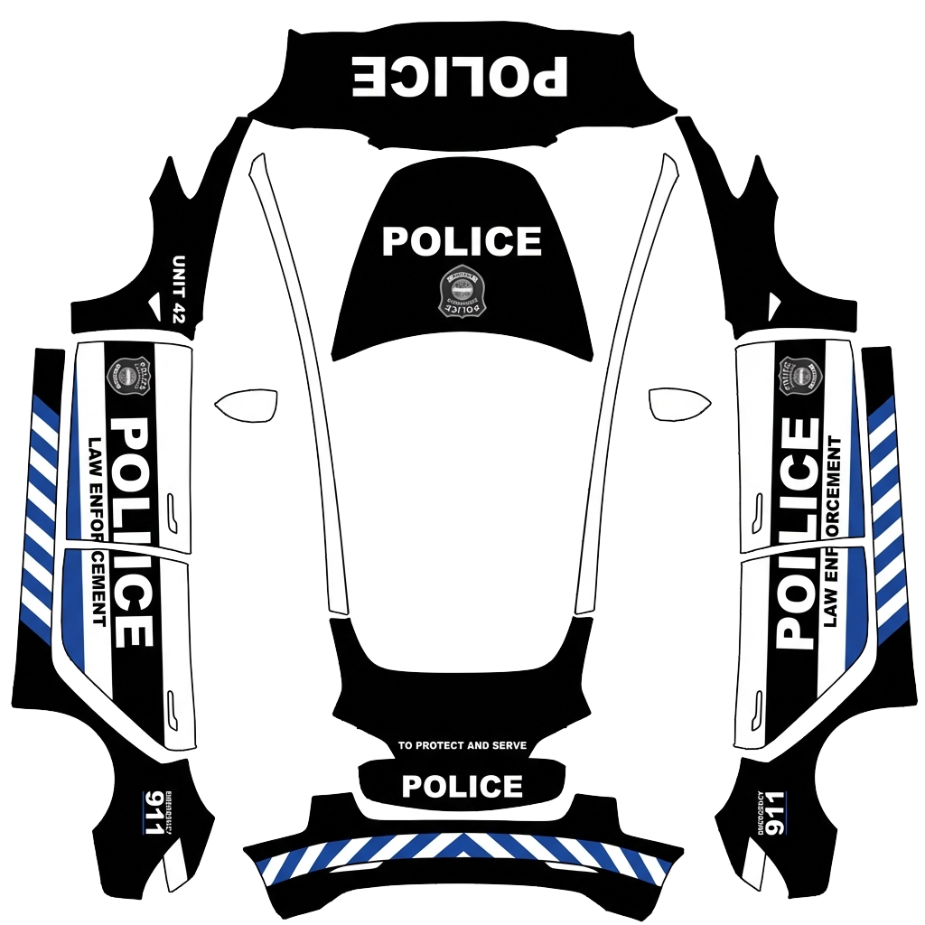 Police Tesla Model 3 wrap PNG - flat 1024x1024 wrap PNG template for Tesla Model 3 Paint Shop