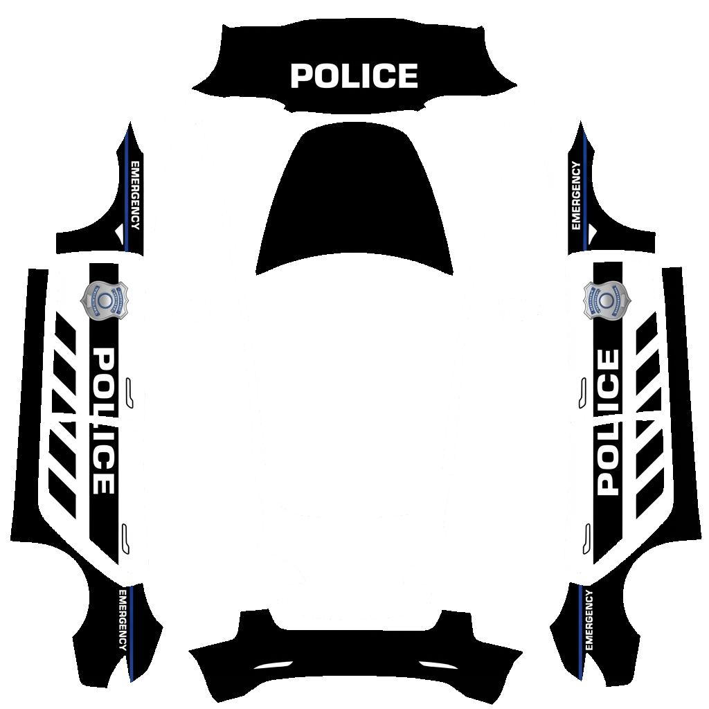 Tesla Model 3 with a Police wrap, 3D Paint Shop preview