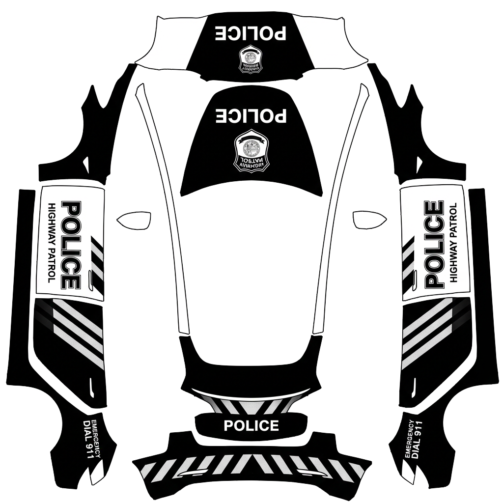 Police Tesla Model 3 wrap PNG - flat 1024x1024 wrap PNG template for Tesla Model 3 Paint Shop