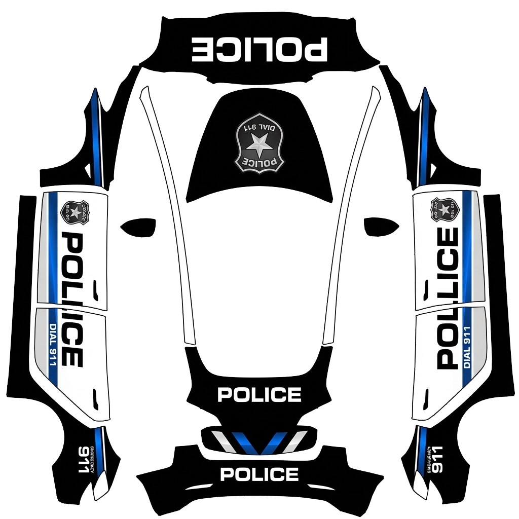 Tesla Model 3 with a Police wrap, 3D Paint Shop preview