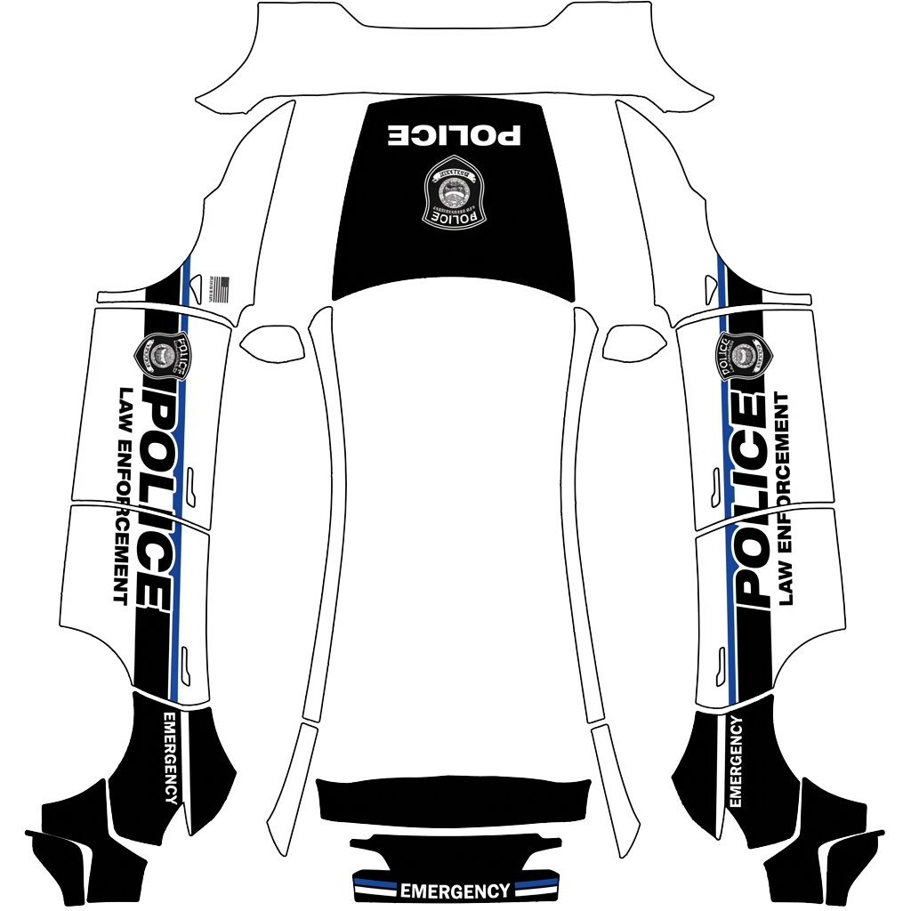 Tesla Model Y (2025+) Performance with a Police wrap, 3D Paint Shop preview