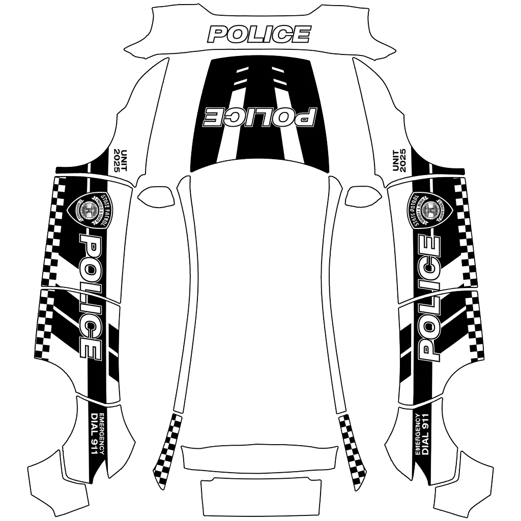 Police Tesla Model Y (2025+) Premium wrap PNG - flat 1024x1024 wrap PNG template for Tesla Model Y (2025+) Premium Paint Shop