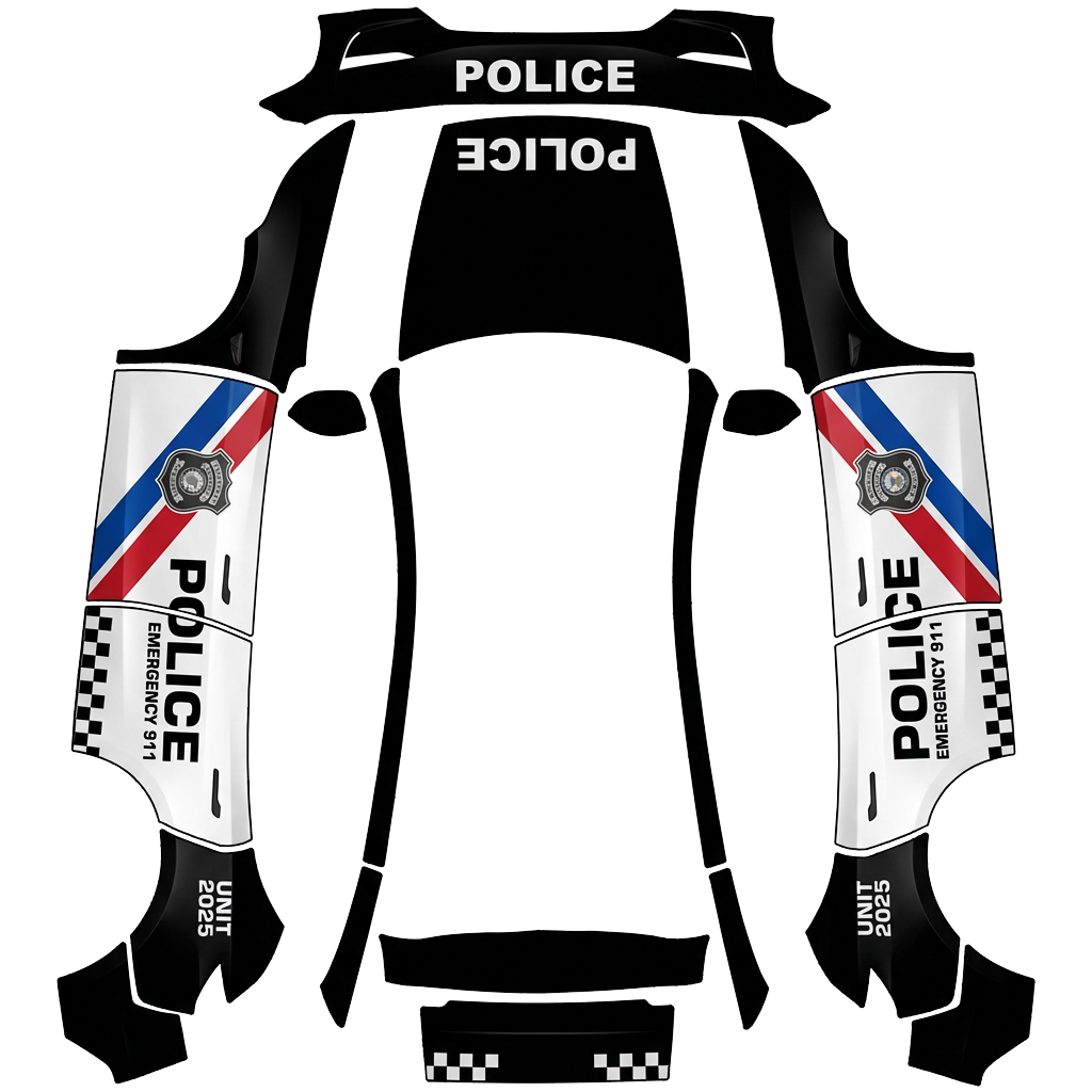 Police Tesla Model Y (2025+) Premium wrap PNG - flat 1024x1024 wrap PNG template for Tesla Model Y (2025+) Premium Paint Shop