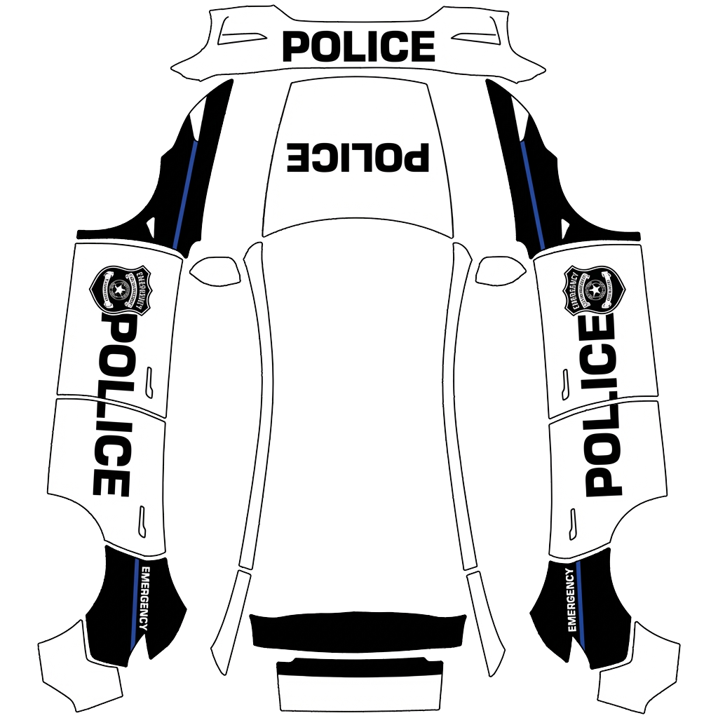Tesla Model Y (2025+) Premium with a Police wrap, 3D Paint Shop preview