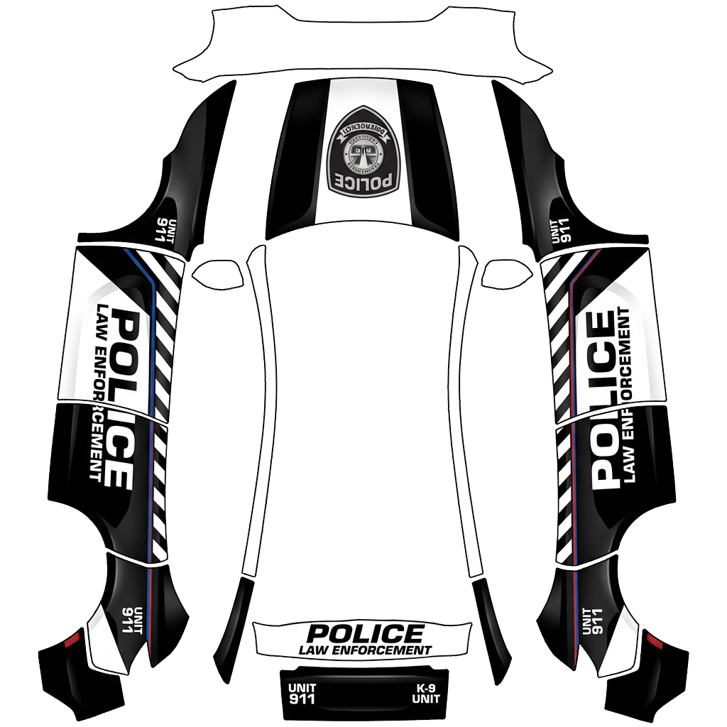 Tesla Model Y (2025+) Premium with a Police wrap, 3D Paint Shop preview