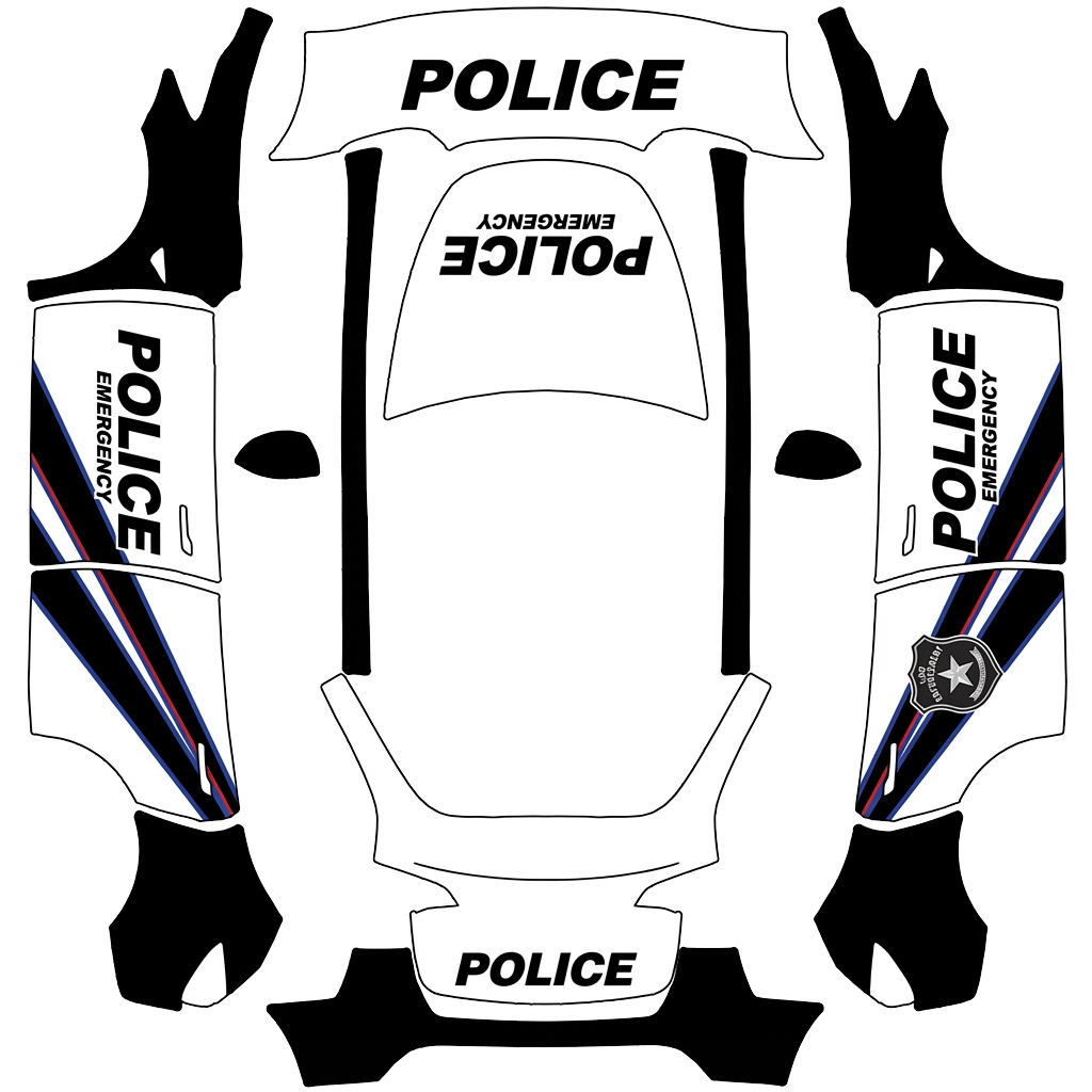 Tesla Model Y with a Police wrap, 3D Paint Shop preview