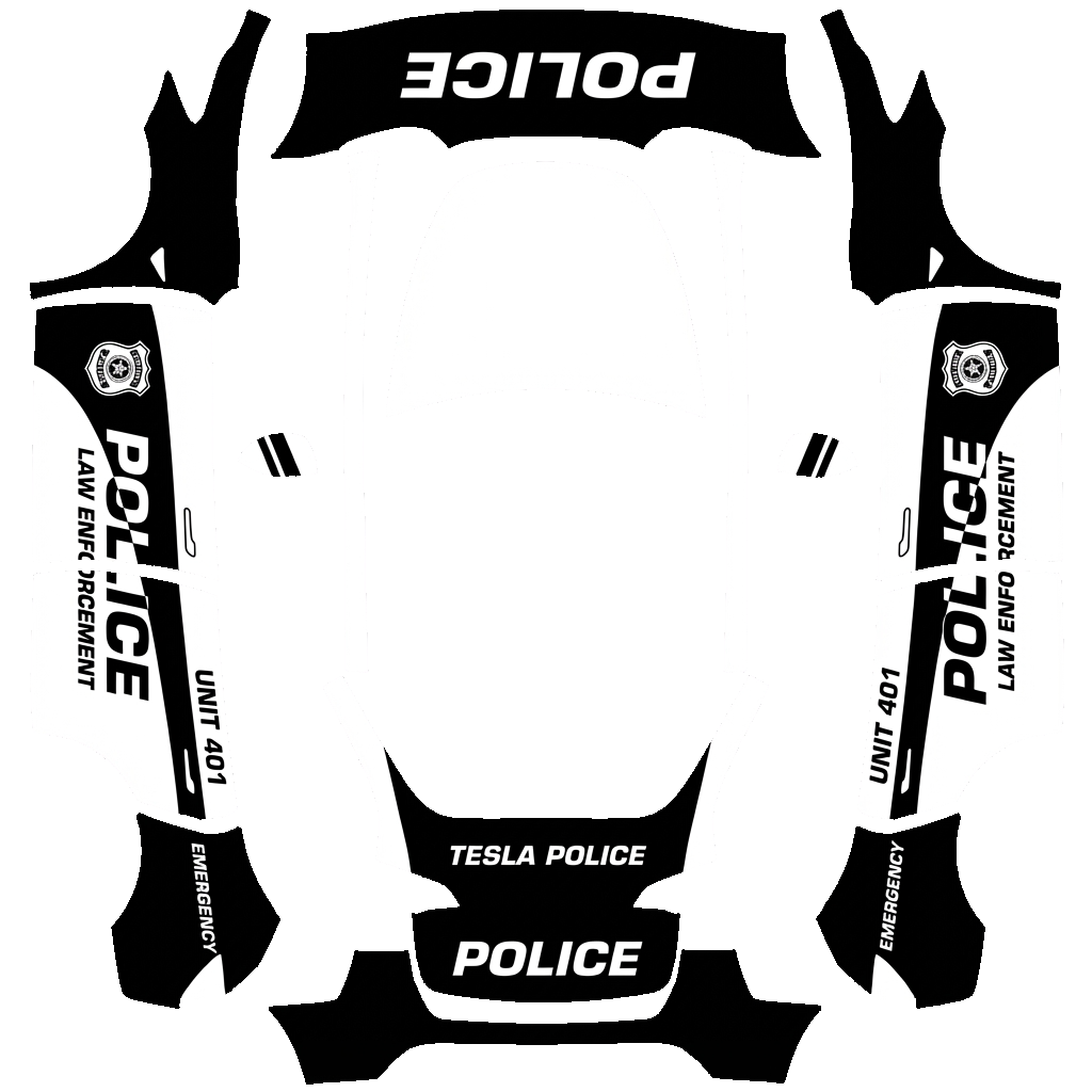 Tesla Model Y with a Police wrap, 3D Paint Shop preview