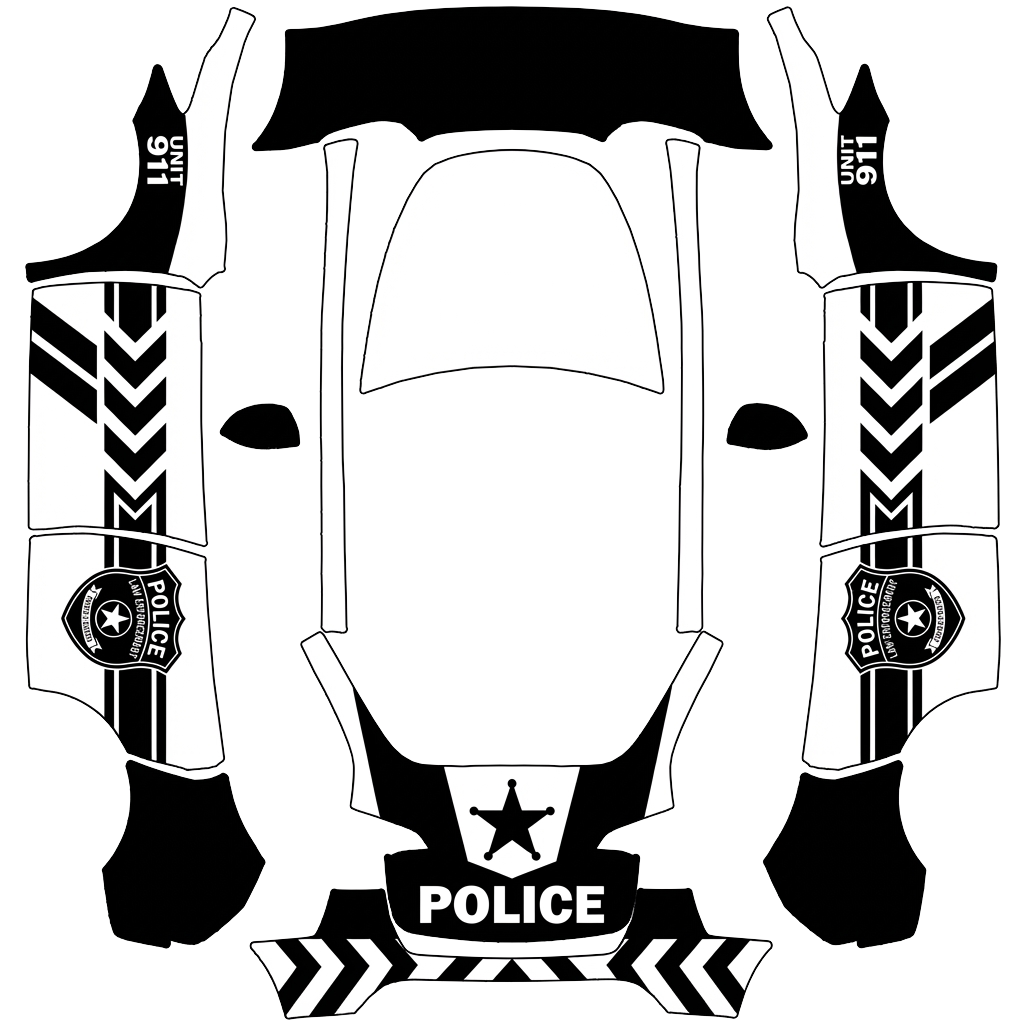 Tesla Model Y with a Police wrap, 3D Paint Shop preview