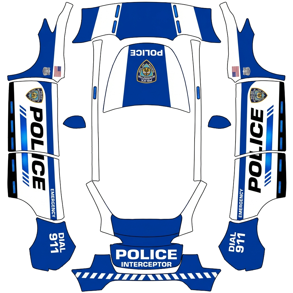 Tesla Model Y with a Police wrap, 3D Paint Shop preview