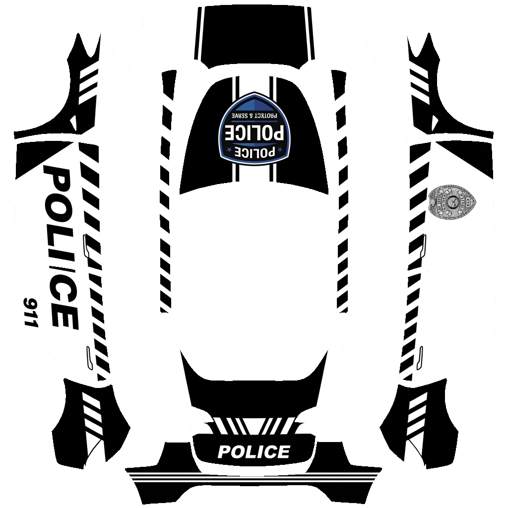 Tesla Model Y with a Police wrap, 3D Paint Shop preview