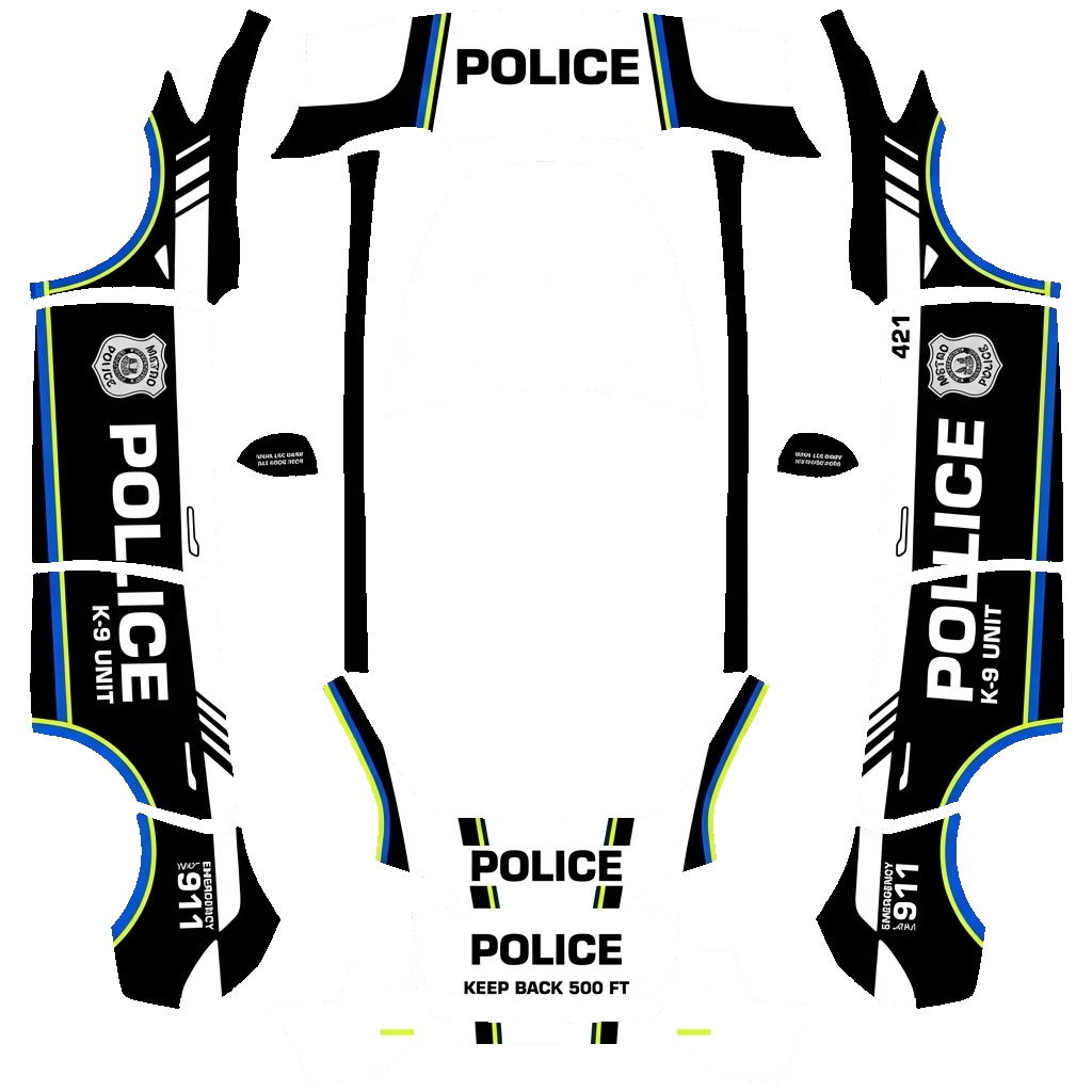 Tesla Model Y with a Police wrap, 3D Paint Shop preview