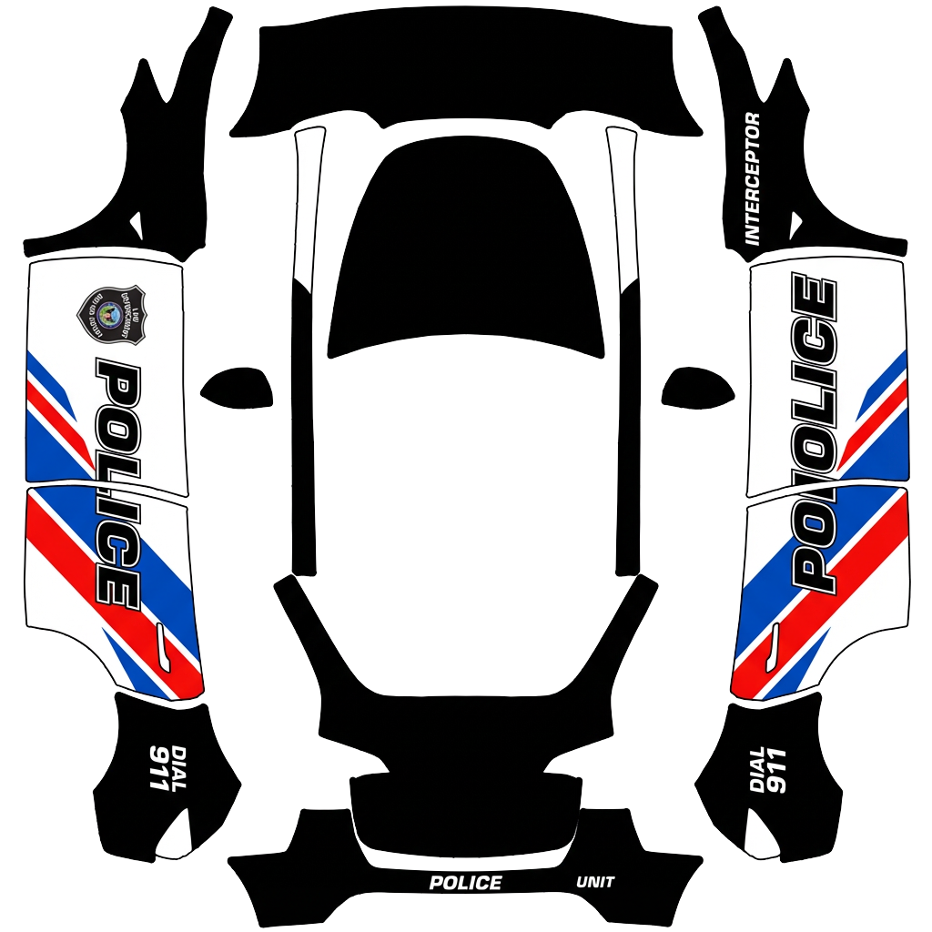 Police Tesla Model Y wrap PNG - flat 1024x1024 wrap PNG template for Tesla Model Y Paint Shop