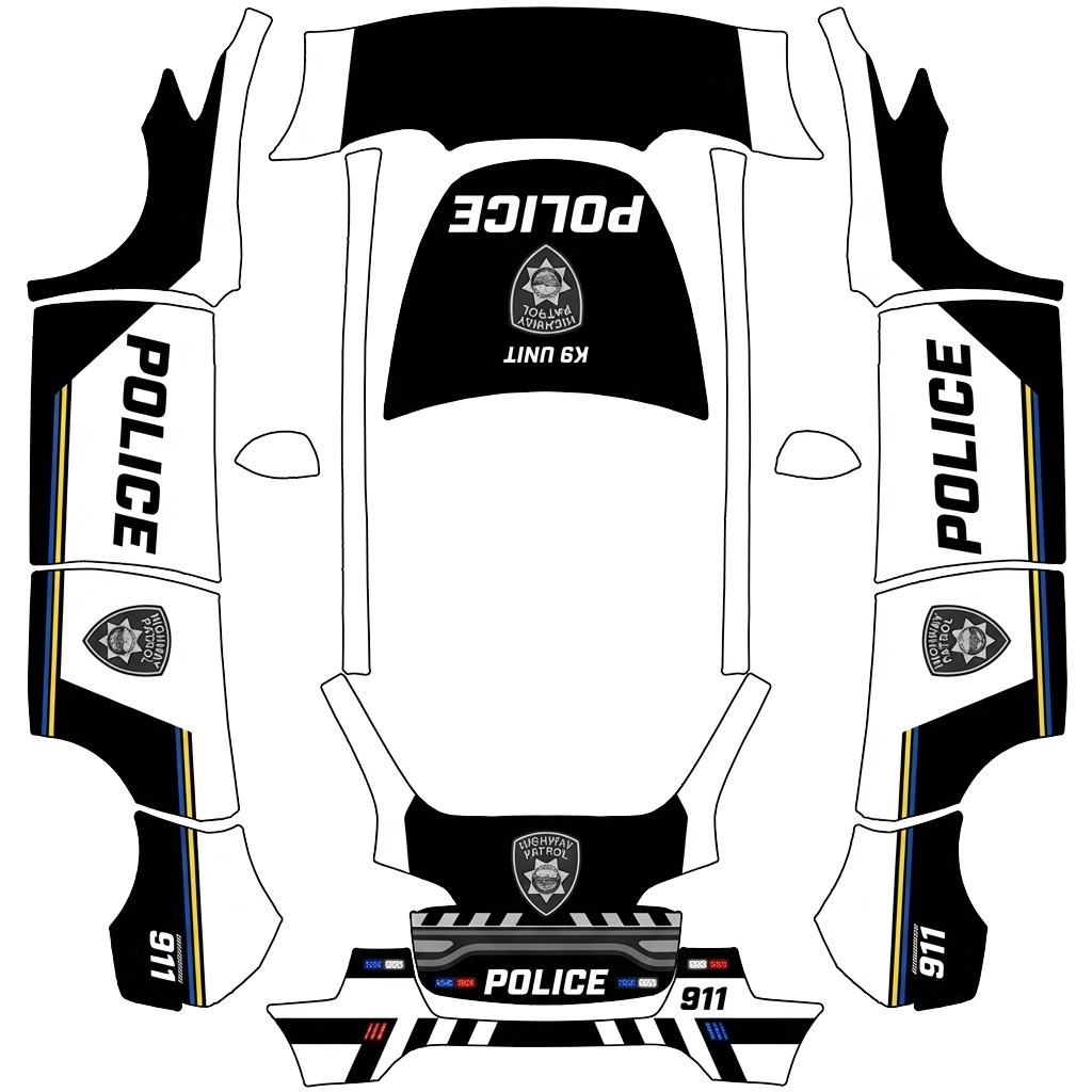 Police Tesla Model Y wrap PNG - flat 1024x1024 wrap PNG template for Tesla Model Y Paint Shop
