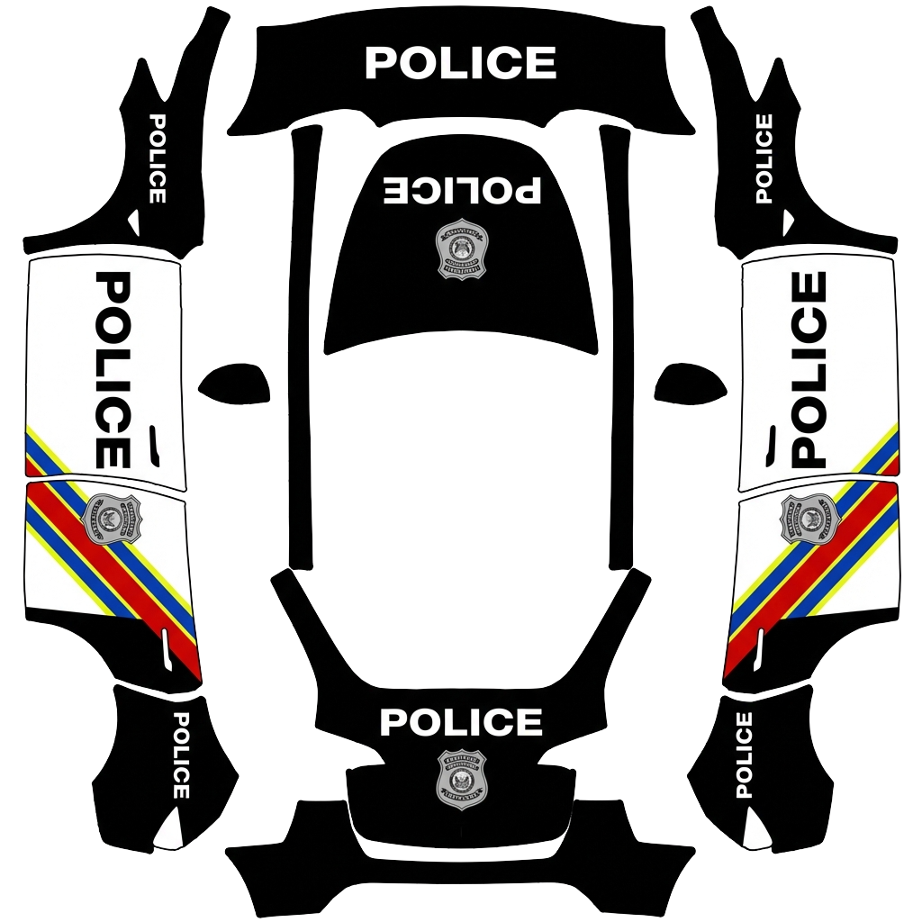 Police Tesla Model Y wrap PNG - flat 1024x1024 wrap PNG template for Tesla Model Y Paint Shop