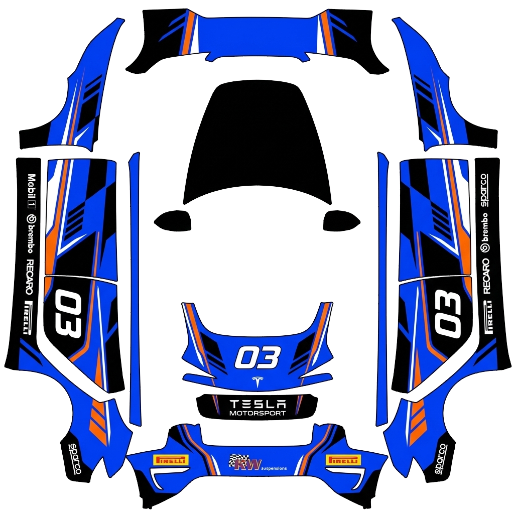 Tesla Model 3 (2024+) Performance with a Racing Stripes wrap, 3D preview