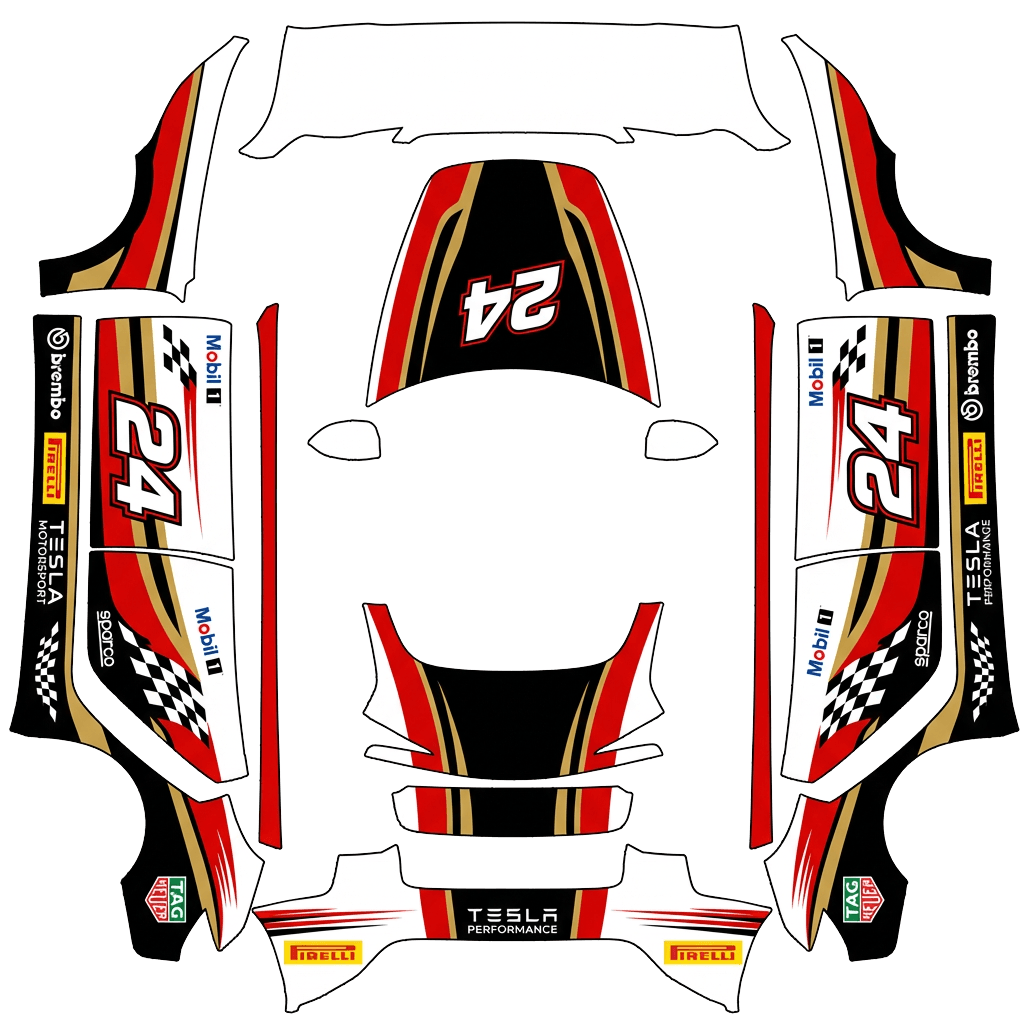 Tesla Model 3 (2024+) Standard & Premium with a Racing Stripes wrap, 3D preview