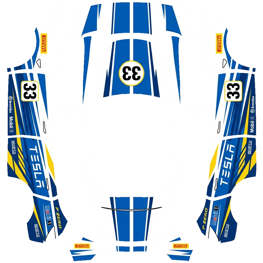 Tesla Model Y with a Racing Stripes wrap, 3D preview
